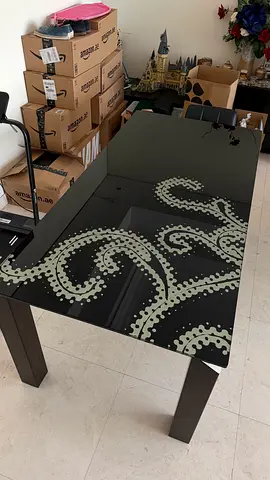 Italian Designer Dining Table for Sale – Black Glass Paisley Top