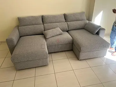 Ikea Eskelstuna L shape sofa bed Gray Light Grey L-Shaped Fabric Sofa with Chaise (Good Condition)