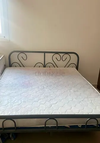 Foldable Metal Double Bed Frame with medical Mattress - Good Condition