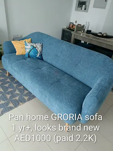 Blue 3-Seater Fabric Sofa - Almost New, Comfortable