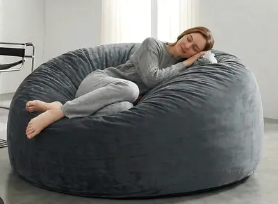 Large Grey Velvet Bean Bag Lounger - Comfortable Floor Sofa