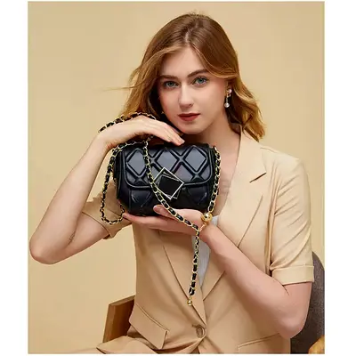 Black Quilted Chain-strap Shoulder Bag — Gentle Used Condition