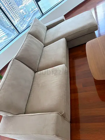 Light beige 3-seater fabric sofa in good condition