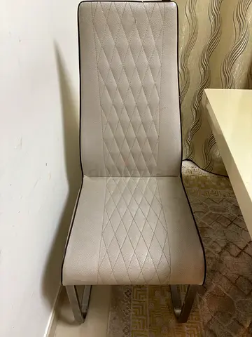 Modern Beige Quilted Dining Chair with Metal Legs