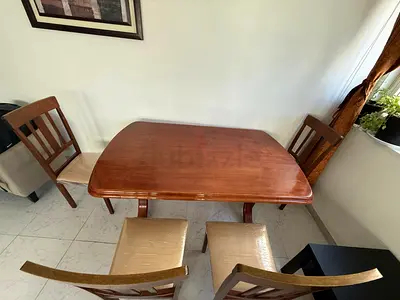 Solid Wood Dining Table with 4 Chairs - Classic Design