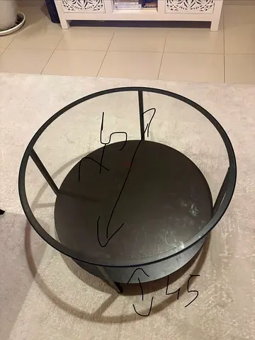 Round Metal Side Table with Glass Top (Brown/Black) - Good Condition