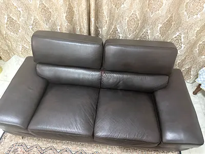 Dark Black Brown Leather 2-Seater Sofa in Good Condition