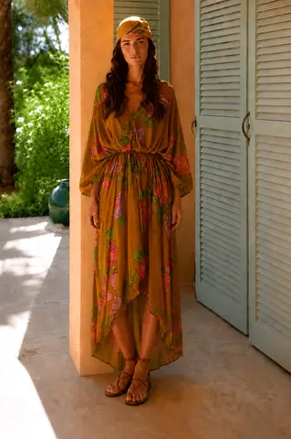 Zara Chiffon Kaftan Dress in a Floral Print