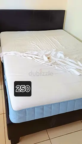 Queen bed frame and mattress set - used, good condition (250 AED)