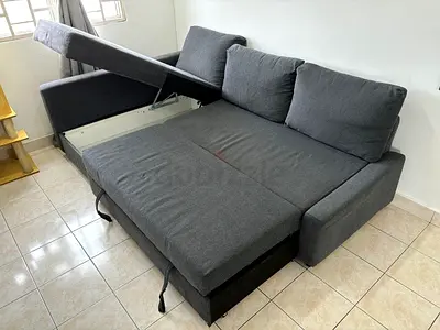 Beige 3-seater fabric sofa —bed comfortable, good condition