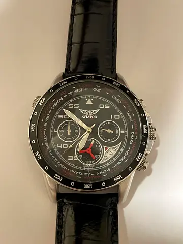 Mens Analog Chronograph Watch with Black Leather Strap