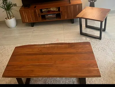 Solid Wood Coffee Table and Side Table , tv stand Set - Walnut Finish