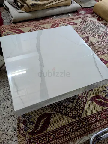 White Marble-Effect Porcelain Floor Tiles - 60x60cm (used)
