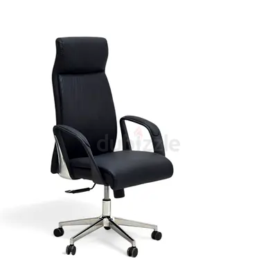 Black High-Back Executive Office Chair with Armrests and Wheels