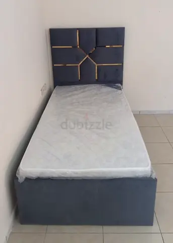 Single Bed with Upholstered Headboard and Mattress