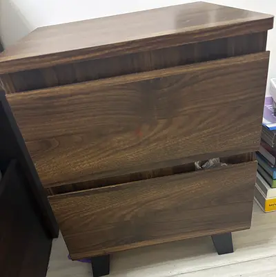 Wooden 2-Drawer Bedside Table / Nightstand - Dark Walnut Finish