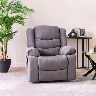 One Seater Manual Velvet Fabric Recliner - Dark Grey