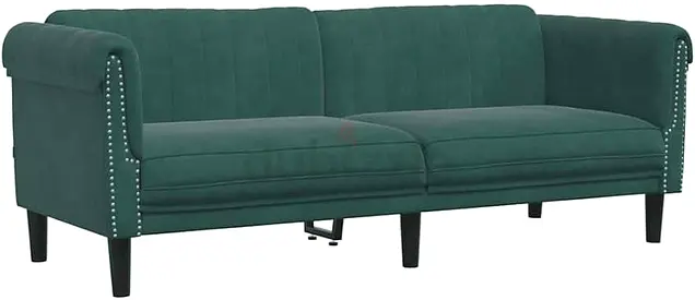 Rolled and nailhead arms green velvet fabric sofa