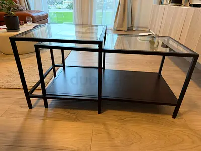 Black Metal Frame Coffee Table with Glass Top IKEA VITTSJÖ