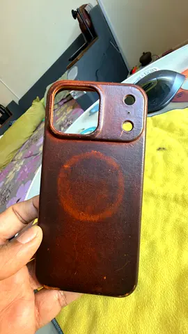 brown leather MagSafe-style iPhone 17 pro max case with camera button