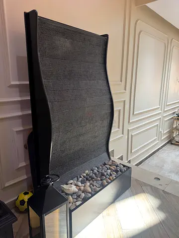 Freestanding Indoor Waterfall Fountain with Pebble Basin - Black