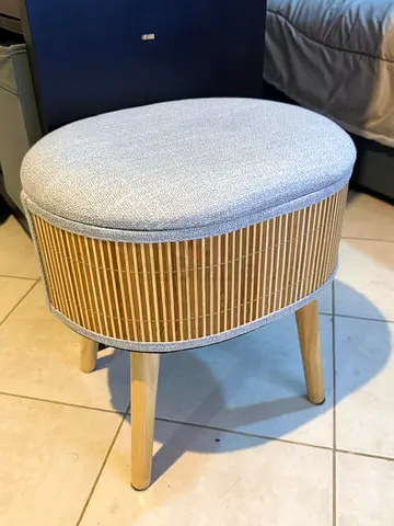 Small Round Upholstered Stool with Bamboo-Style Sides (Ottoman)