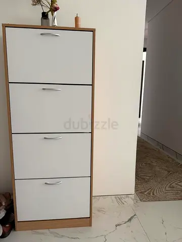 Slim 4-Drawer Shoe Cabinet — White  Oak, Great Condition
