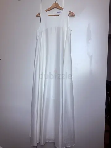 White flowy maxi dress, loose A-line summer gown
