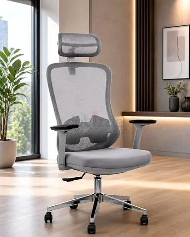 Ergonomic Grey Mesh Office Chair - Luxury Office Chair with Adjustable Armrest  Lumbar Support