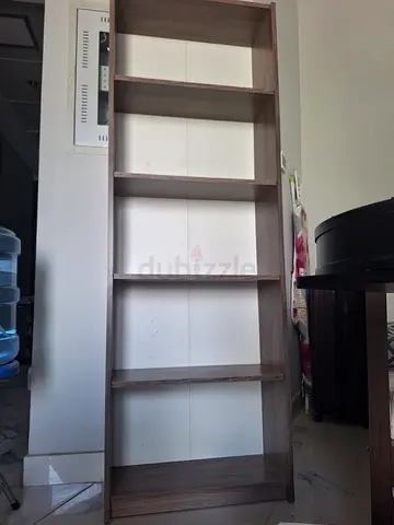 Tall Wooden 6-Shelf Bookcase - Light Brown and long side table