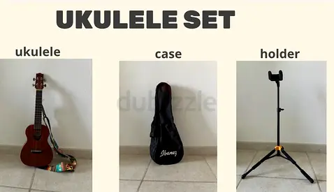 Ukulele starter set with soft case and adjustable stand