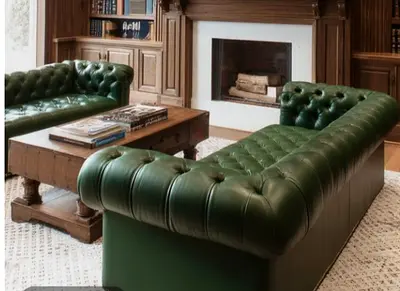 New 3 seater Green Leather Chesterfield Sofas - Classic Design