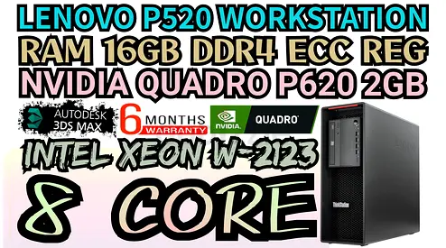 16GB RAM DDR4 LENOVO P520 WORKSTATION 8 CORE INTEL XEON W-2123 NVIDIA QUADRO P620 2GB DDR5 GRAPHICS
