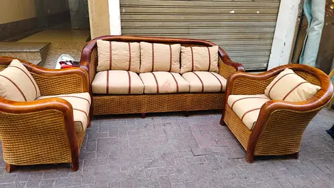 3-piece Rattan/Wicker Sofa Set with Cushions - Good Condition