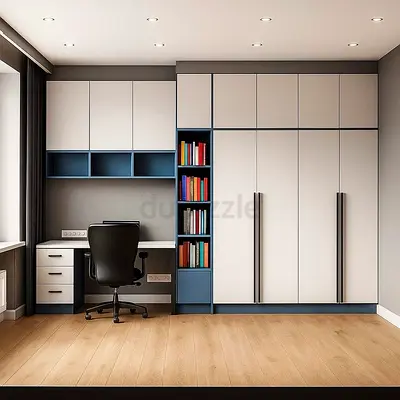 Built-in Wardrobe with Integrated Desk and Shelving - Modern Design