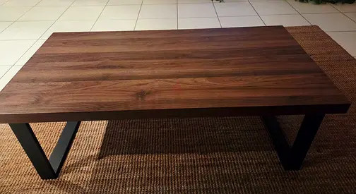 Solid Wood Coffee Table with Metal Legs - Modern Low Table