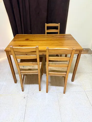 Solid Wood Dining Table with 3 Chairs - Compact Set