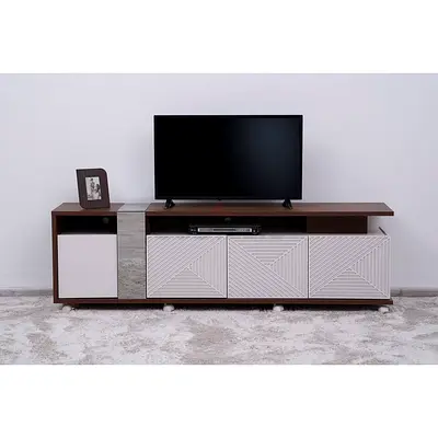 Modern TV Cabinet / Entertainment Unit - Wood  White Panels