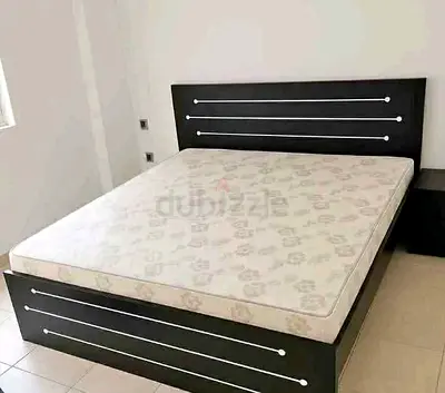 Double Bed Frame with Mattress — Dark Wood, Modern Design