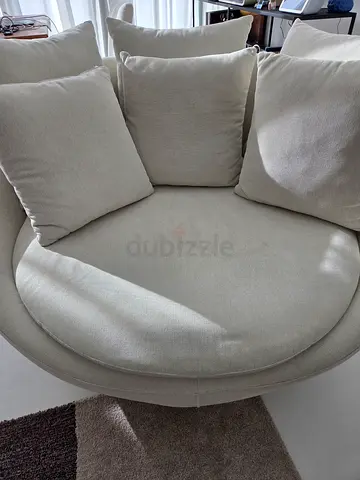 Large Round Lounge Chair with Cushions - Light Beige