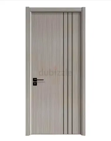 Modern Interior Wooden Door with Vertical Groove Design - Light Grey
