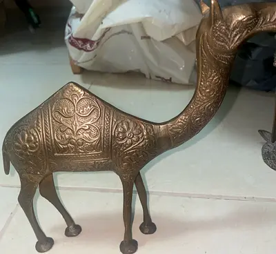 Brass Camel Figurine with Engraved Floral Motif - Medium Size