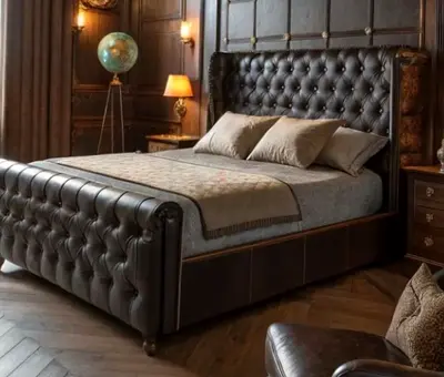 Dark brwon 180*200 king size leather Bed.