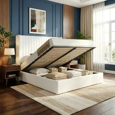 Storage Ottoman Bed - Modern Upholstered Queen