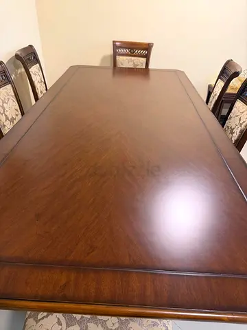 Solid Wood 8-Seater Dining Table with Upholstered Chairs