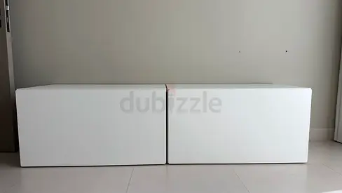 Pair of low white storage cabinets / TV console - clean modern design