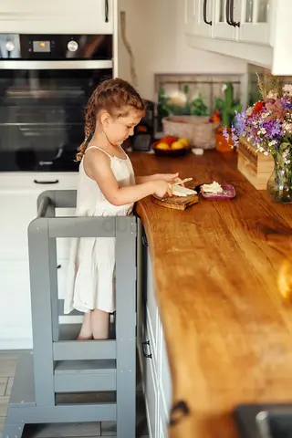 Wooden Learning Tower / Kitchen Helper Montessori Grey with Chalkboard/ Made in Poland