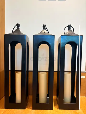 Set of 3 Large Black Lanterns with Candles