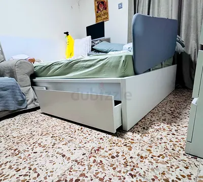 IKEA Bed Frame 140 x 200, White, with 2 Drawers and Luroy.