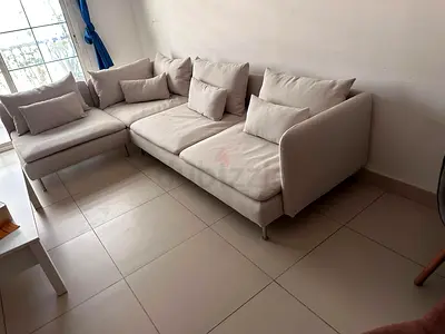 Ikea Sodhremn Corner Sofa Beige Light Beige L-shaped 3-Seater Sofa with Chaise - Good Condition